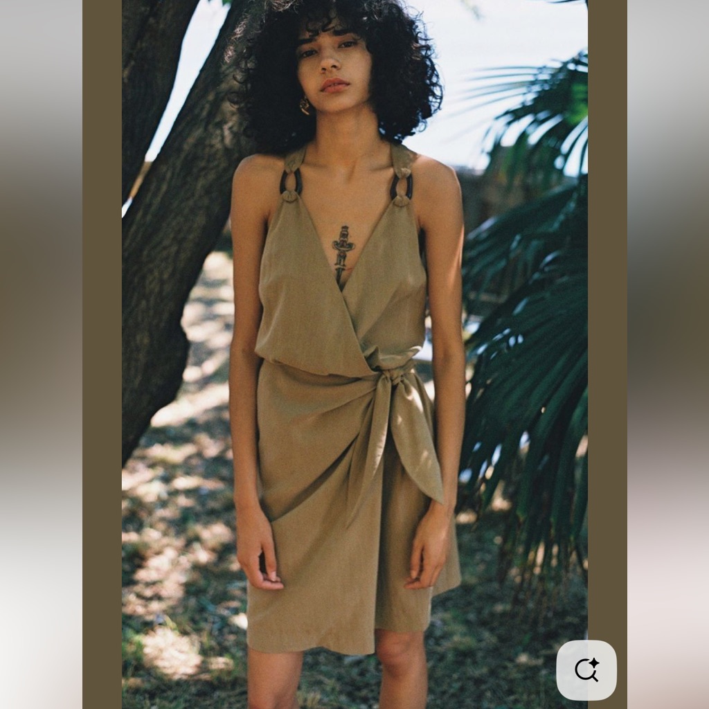 Nanushka Venus Wrap Front Mini Dress Beige Tan